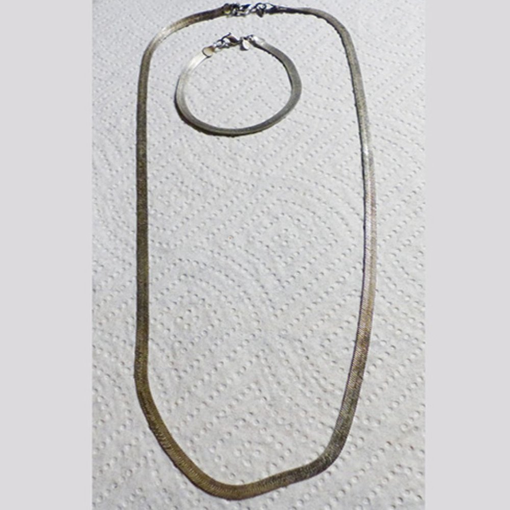 Monet Silver Color Herringbone Necklace and Matching Bracelet